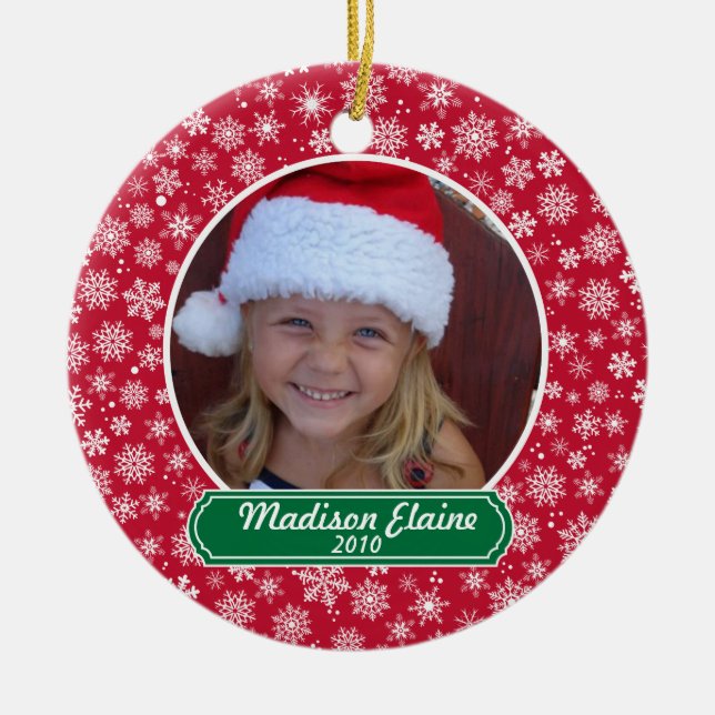 Ornamento de Navidad verde y rojo copo de nieve (Frente)