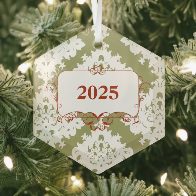 Ornamento de Navidad Vintage Green Damask (in situ)