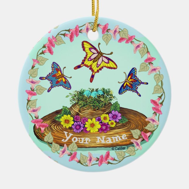 Ornamento de nido de pájaro Gorra de flores (Frente)