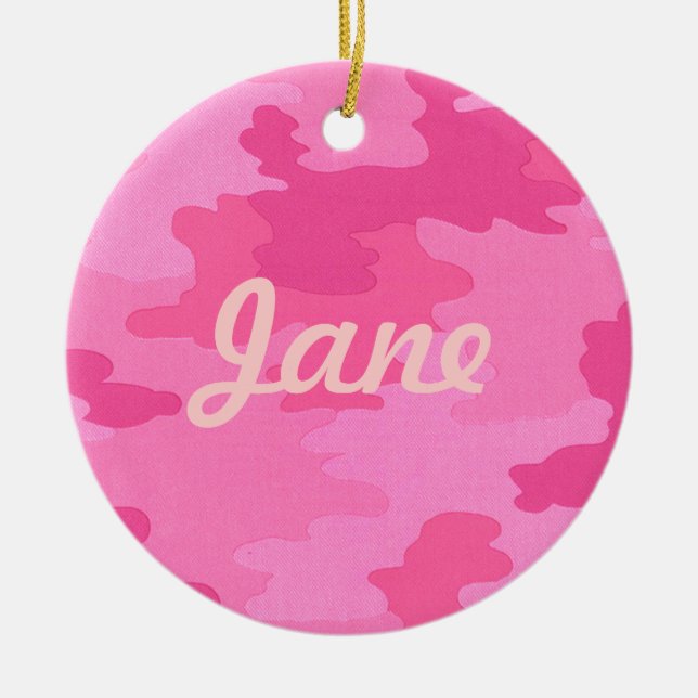 Ornamento de nombre de camuflaje rosa brillante (Frente)