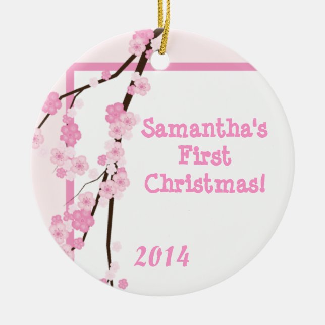 Ornamento de nombre personalizado con flores de ce (Frente)