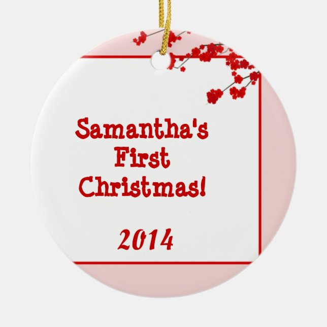 Ornamento de nombre personalizado con flores de ce (Frente)