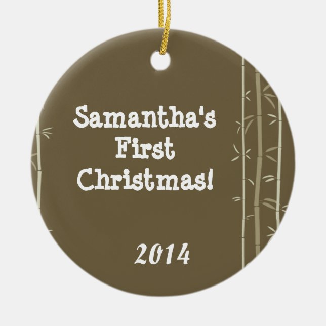 Ornamento de nombre personalizado de bambú orienta (Frente)