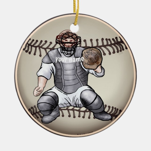 Ornamento de nombre personalizado de Baseball Catc (Frente)