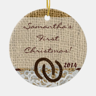 Ornamento de nombre personalizado de Burlap Rústic