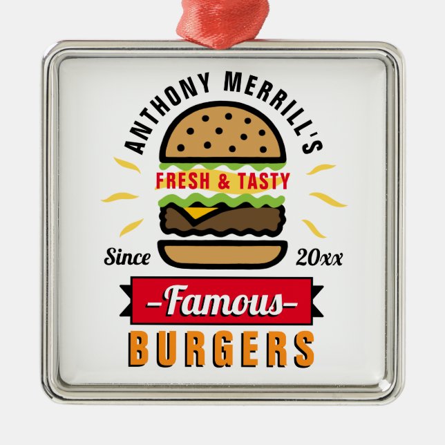 Ornamento de nombre personalizado de hamburguesas  (Frente)