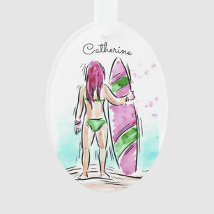Ornamento de nombre personalizado del Chica surfis