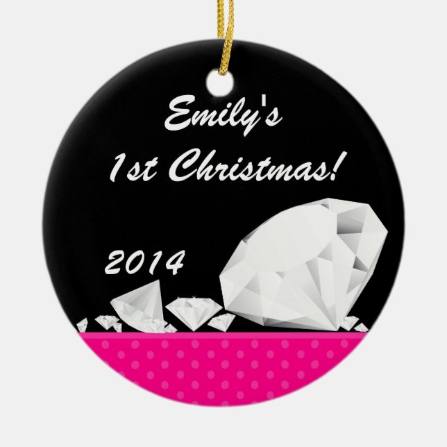 Ornamento de nombre personalizado Diamond Glitz Gl (Frente)