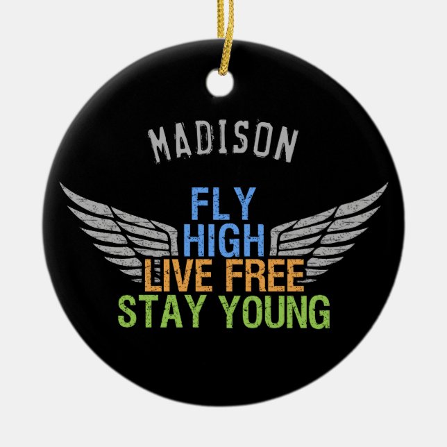 Ornamento de nombre personalizado FLY HIGH (Frente)