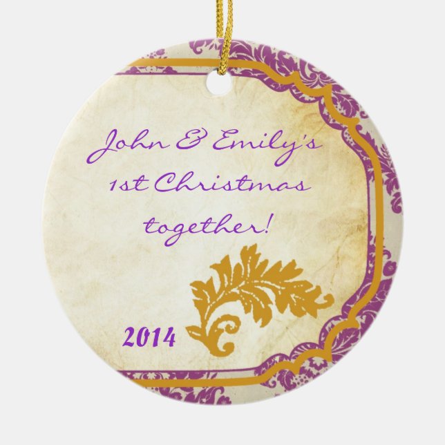 Ornamento de nombre personalizado Purple Damask La (Frente)