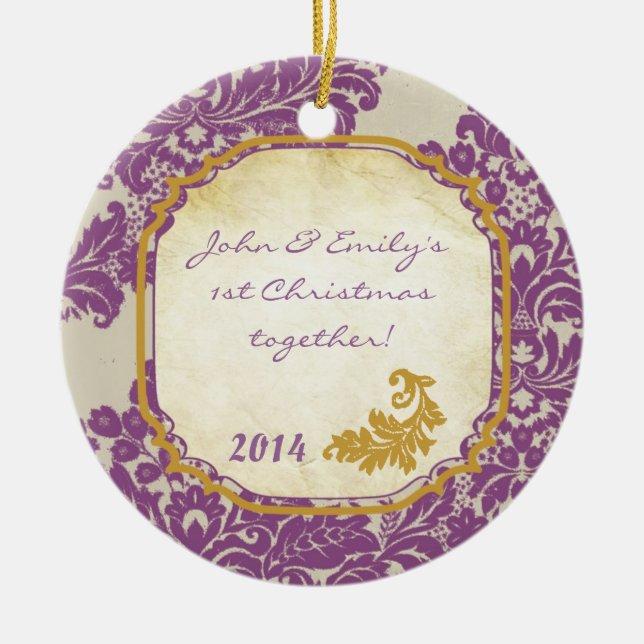 Ornamento de nombre personalizado Purple Damask La (Frente)