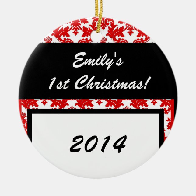 Ornamento de nombres personalizados de encaje rojo (Frente)