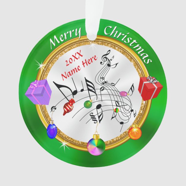 Ornamento de nota musical personalizada de Feliz N (Anverso)