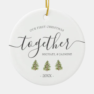 Ornamento de nuestra primera Navidad juntos en árb