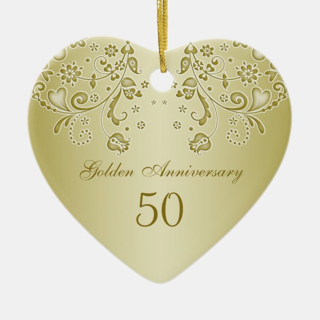 Ornamento de oro del aniversario de boda de los (Frente)