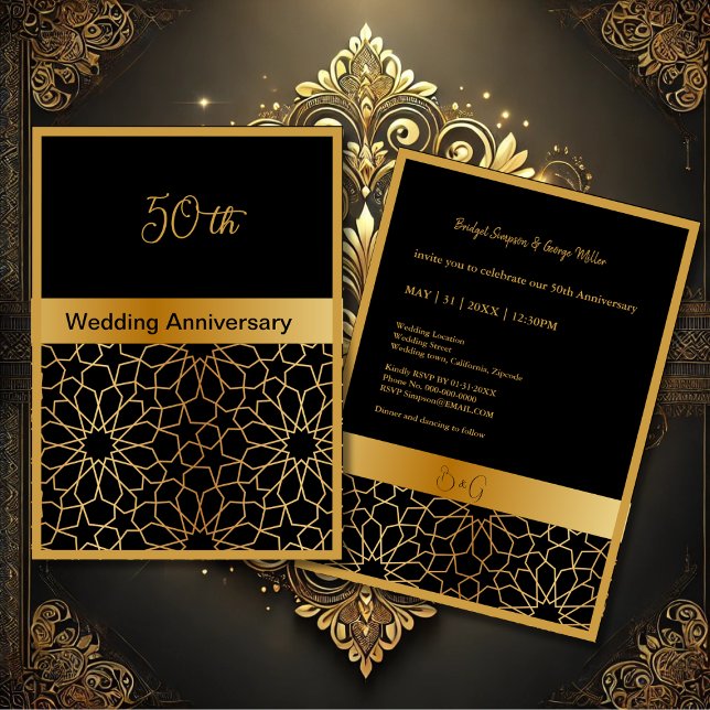 ornamento de oro negro tarjeta de 50 años de boda (Subido por el creador)