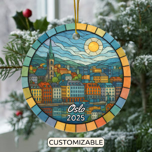 Ornamento de Oslo de Vidrio Manchado Personalizado