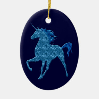 Ornamento de óvalo de unicornio de fuego azul