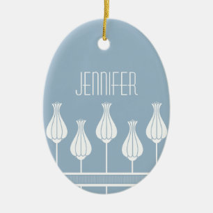 Ornamento de óvalo floral de Art Deco azul claro