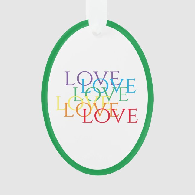 Ornamento de ovario de acrílico de AMOR de RAINBOW (Anverso)