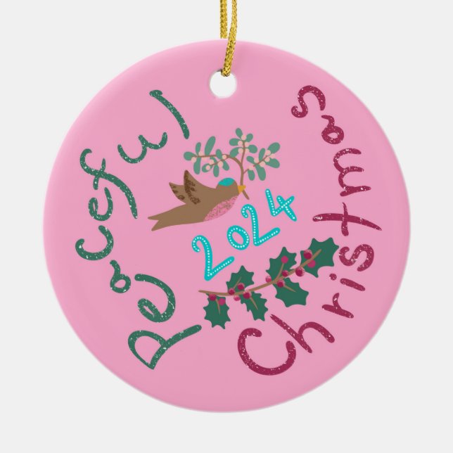 Ornamento de pájaro mistletoe 2024 para Navidades  (Frente)