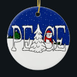 Ornamento de Peace Snowman<br><div class="desc">Ornamento de Snowman por la Paz. Obra de Kathy Gladden-Adalian El color de fondo detrás de los copos de nieve se puede personalizar con una amplia variedad de colores.</div>
