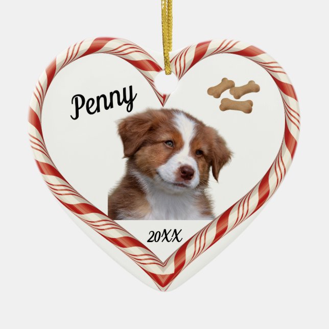 Ornamento de perro cardíaco de candy (Frente)