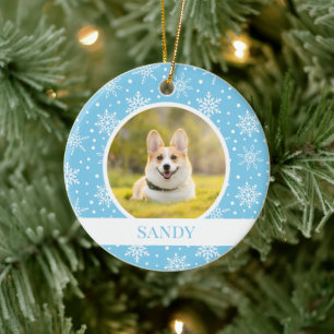 Ornamento de perro de copo de nieve azul