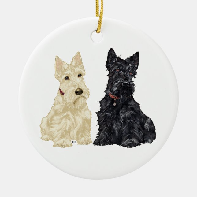 Ornamento de perro de Escocia negra y de Wheaten (Frente)
