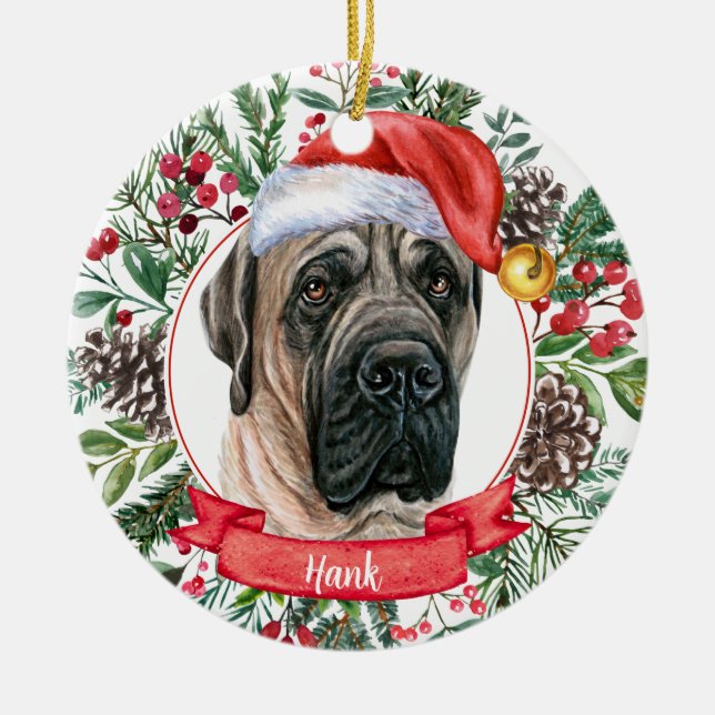 Ornamento de perro de Santa Hat, Personalizado de  (Frente)