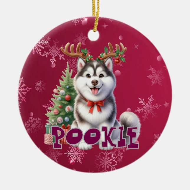 Ornamento de perros de Navidades Husky personaliza (Frente)