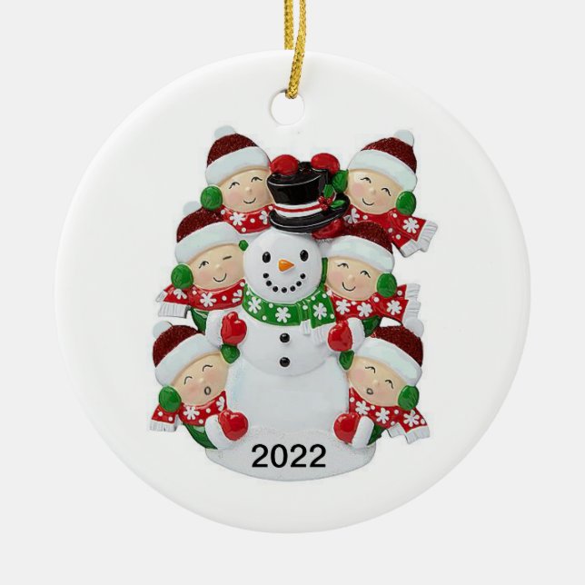Ornamento de personalizable de snowman de 6 person (Frente)