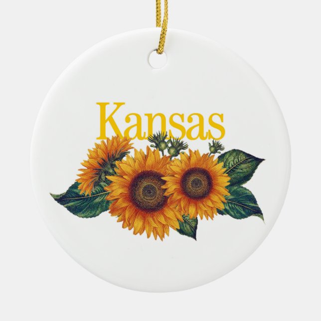Ornamento de personalizable Kansas con girasol (Frente)