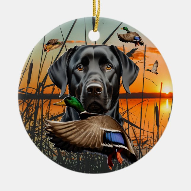Ornamento de personalizable Labrador, pato volador (Frente)