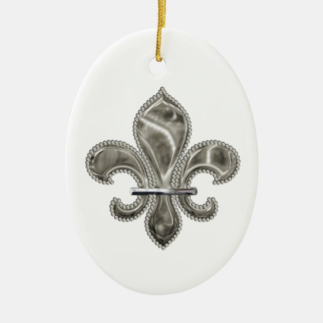 Ornamento de personalizable Silver Fleur de Lys (Frente)