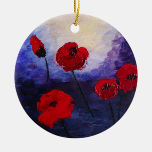 Ornamento de pintura púrpura rojo Poppies (Frente)