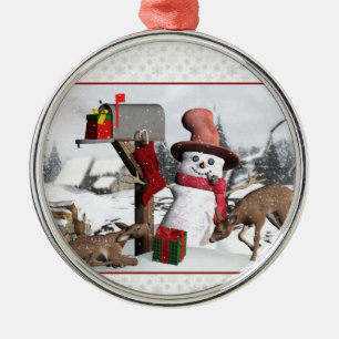 Ornamento de plata de ciervo de Snowman de buzón