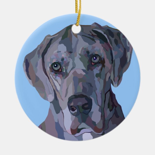 Ornamento de plata de great dane Merle (Frente)