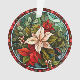 Ornamento de poinsettia de vidrio manchado