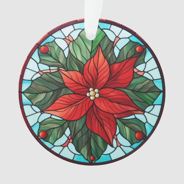 Ornamento de poinsettia de vidrio manchado (Anverso)