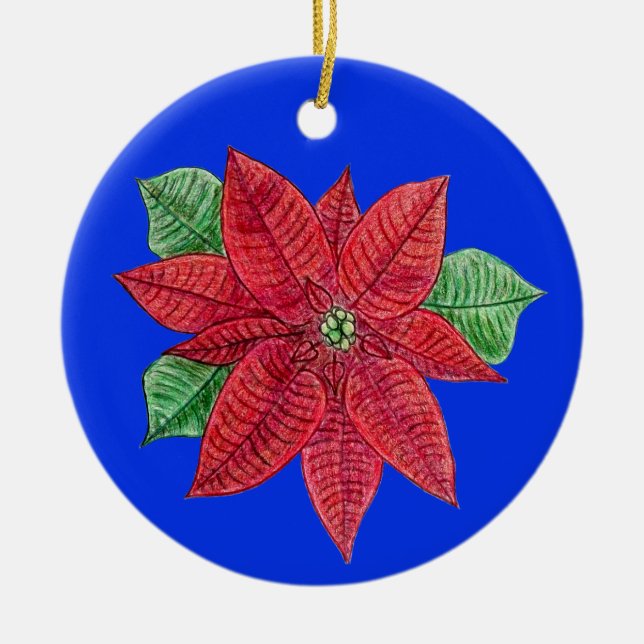 Ornamento de Poinsettia - Fondo azul (Frente)