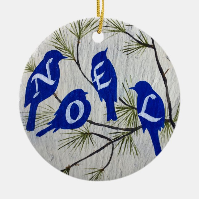 Ornamento de porcelana de las aves azules NOEL (Frente)