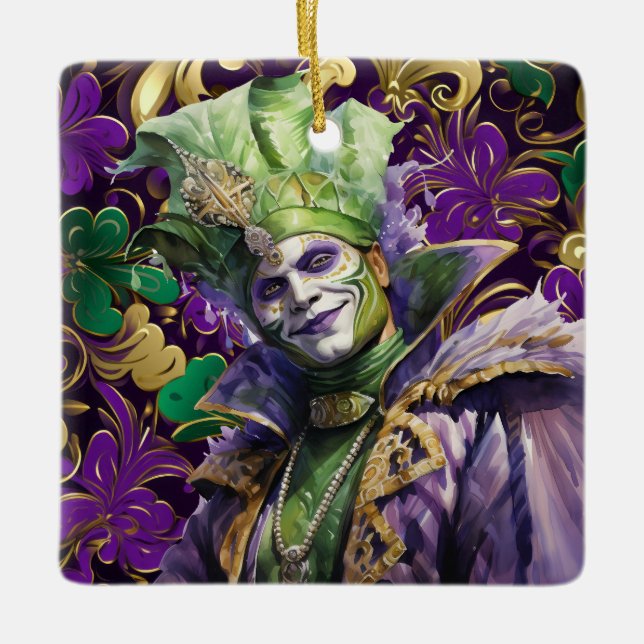 Ornamento de porcelana de Mardi Gras Jester (Anverso)