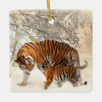 ornamento de porcelana de tigre y bebé