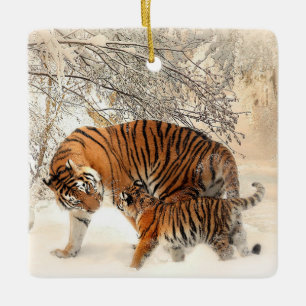 ornamento de porcelana de tigre y bebé