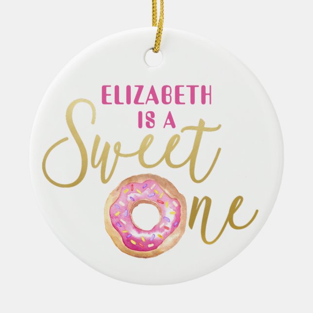 Ornamento de primer cumpleaños de Sweet One Donut (Frente)