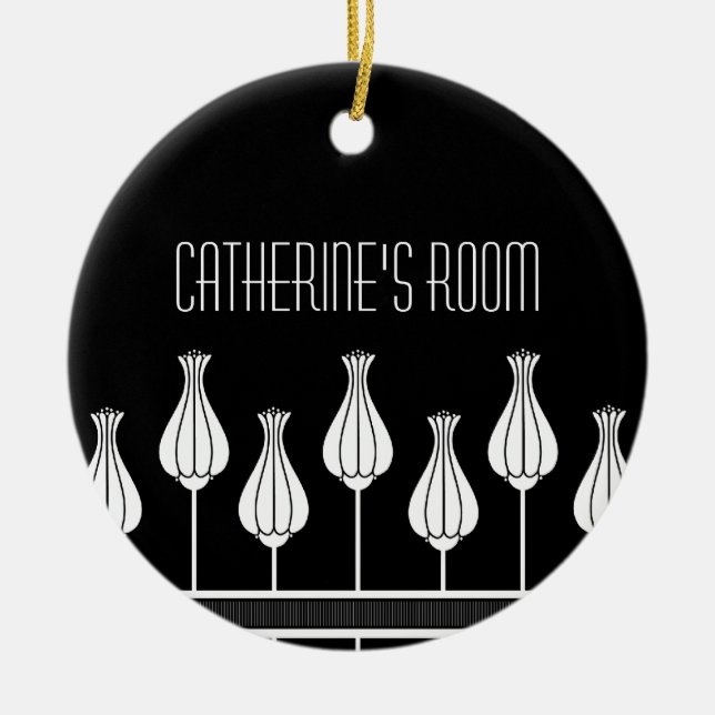 Ornamento de puertas florales en blanco y negro (Frente)