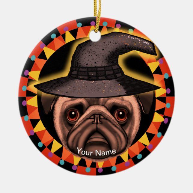 Ornamento de pug Witch (Frente)