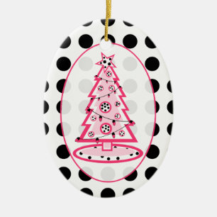 Ornamento De Punto Polka Y Árbol De Navidad Rosa