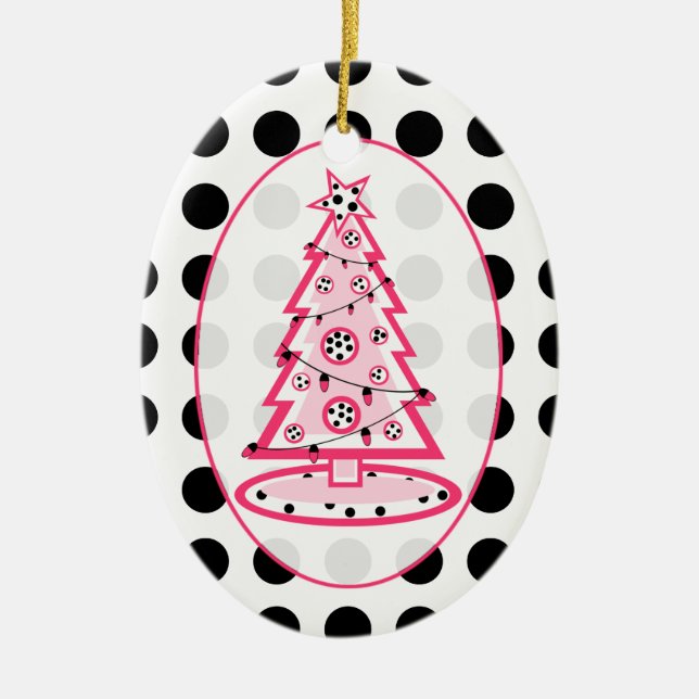 Ornamento De Punto Polka Y Árbol De Navidad Rosa (Frente)